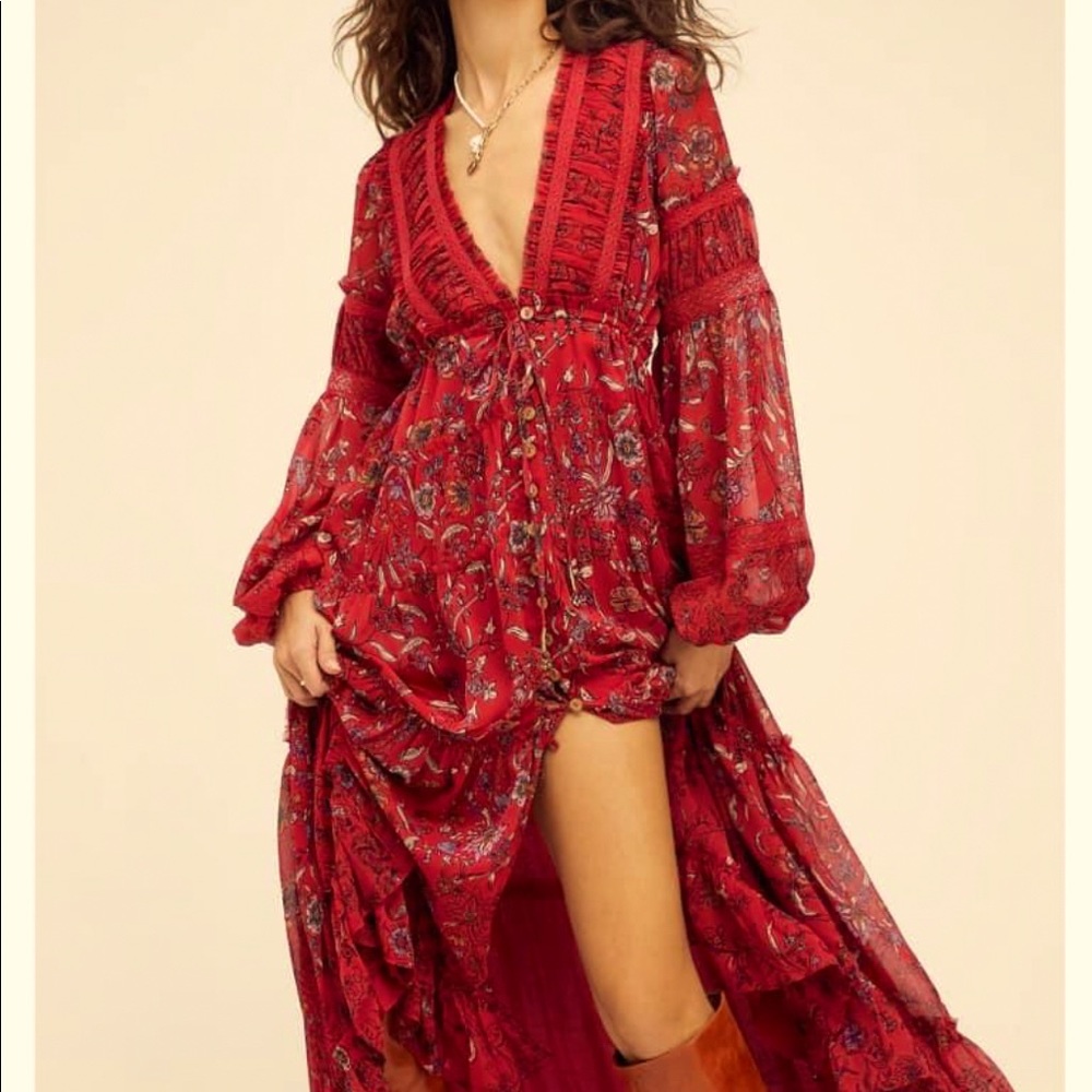 Free People Cassis Printed Chiffon Dress